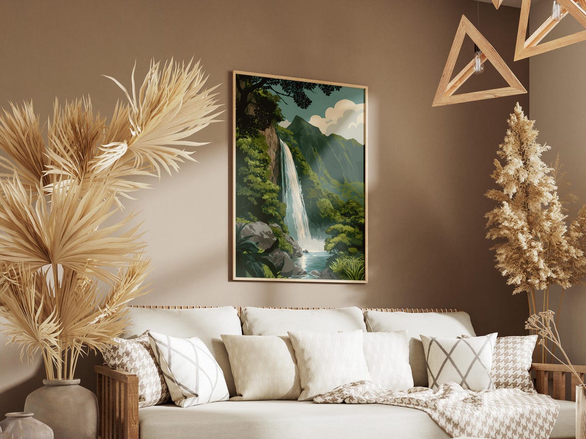 Tropical Waterfall Lush Green Rainforest Mountain Cascade Poster - Image 3