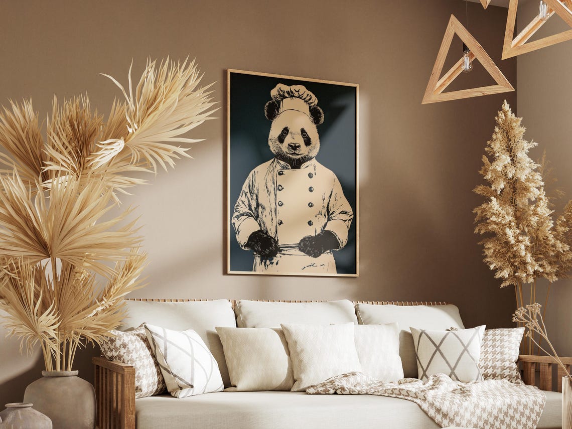 Panda Chef Ink Sketch Vintage Kitchen Animal Wall Decor Poster - Image 3
