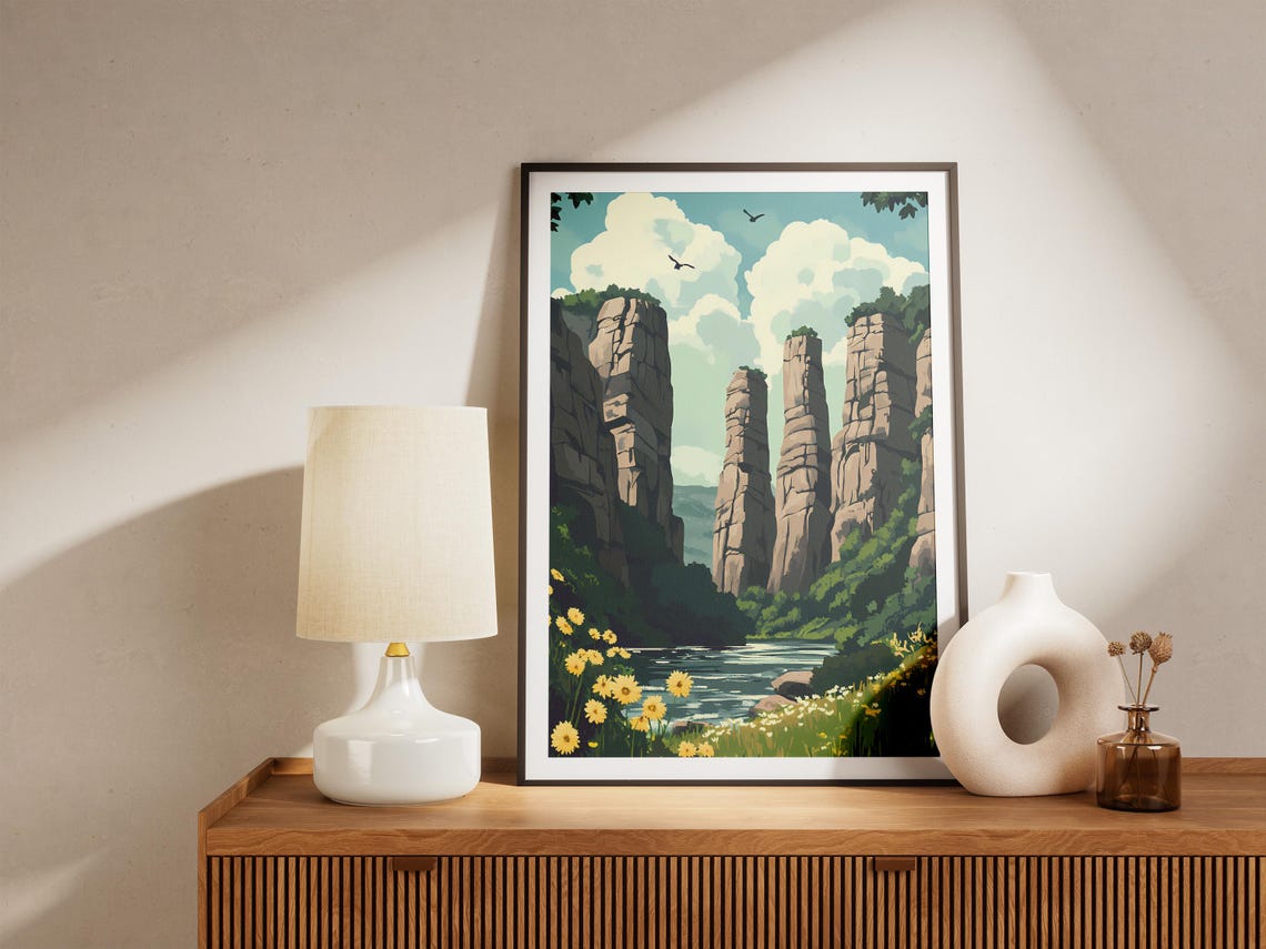 Towering Limestone Rock Pillars By A River With Wildflowers Poster - Image 5