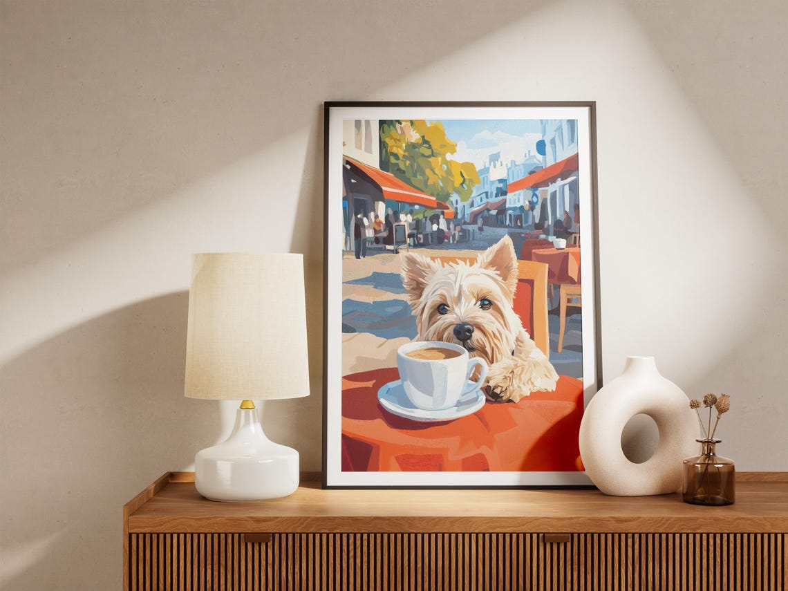 West Highland Terrier Dog With Coffee Outdoor Cafe Art Poster - Image 4