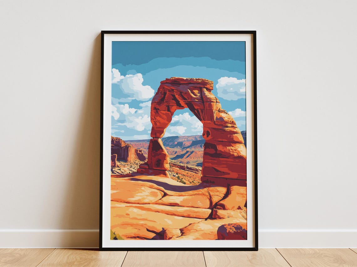 Delicate Arch Red Rock Formation Utah Desert Landmark Travel Poster
