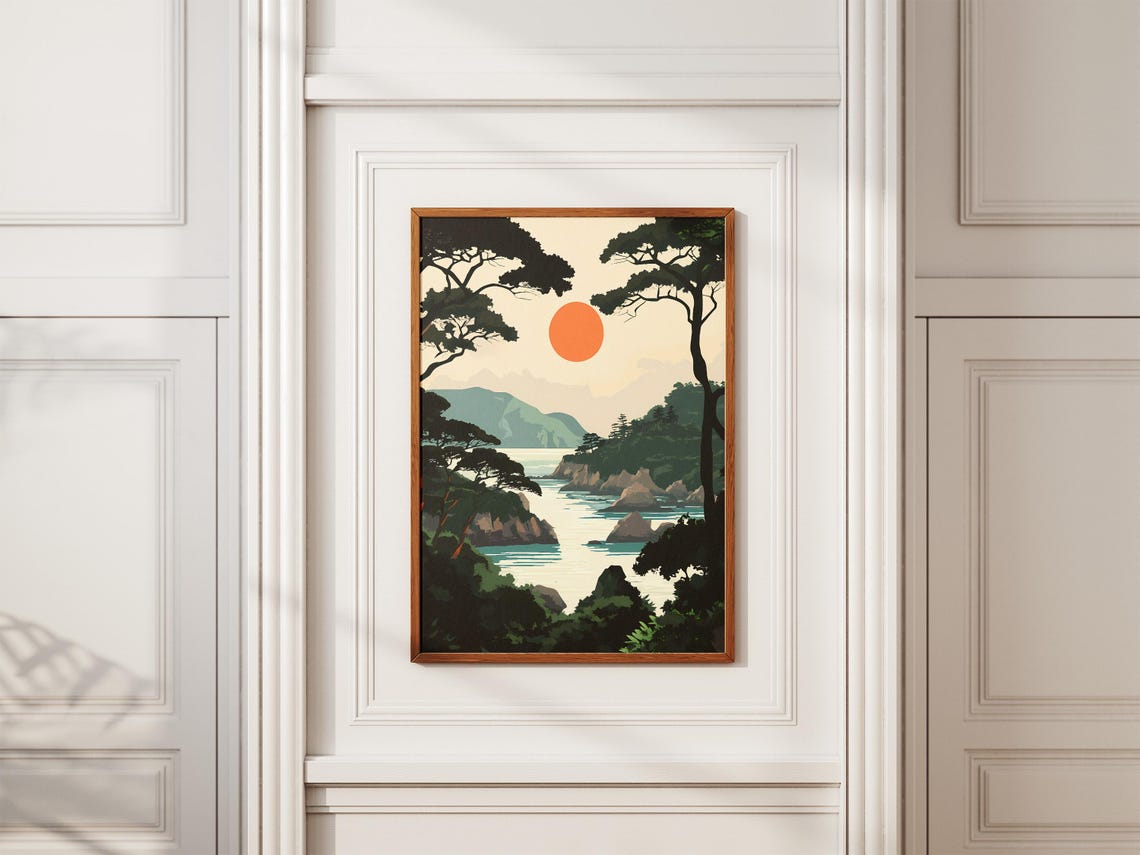 Yakushima Coastal Pines Rocky Shore Sunset Japan Travel Poster - Image 2