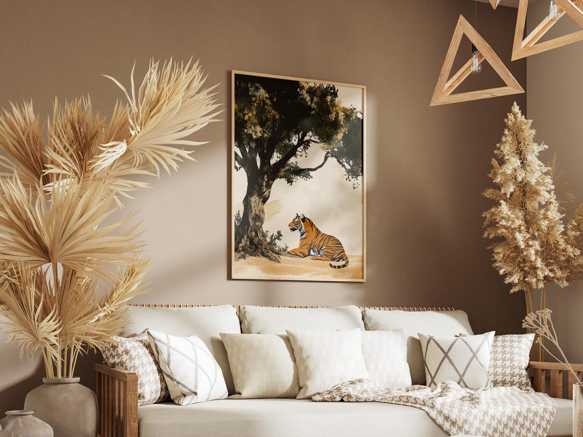 Tiger Resting Under A Large Tree In Minimalist Style Wildlife Poster - Image 3