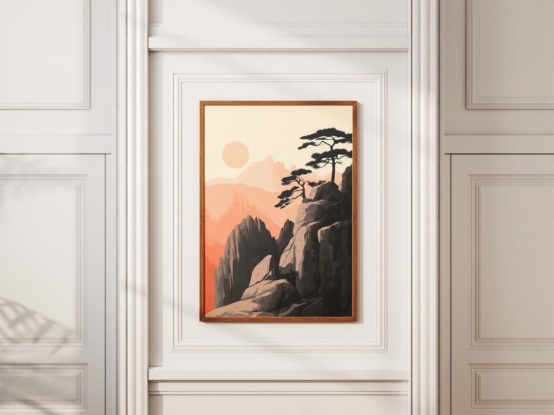 Sanqingshan National Park Pine Tree Cliff Peach Sunset Poster - Image 2