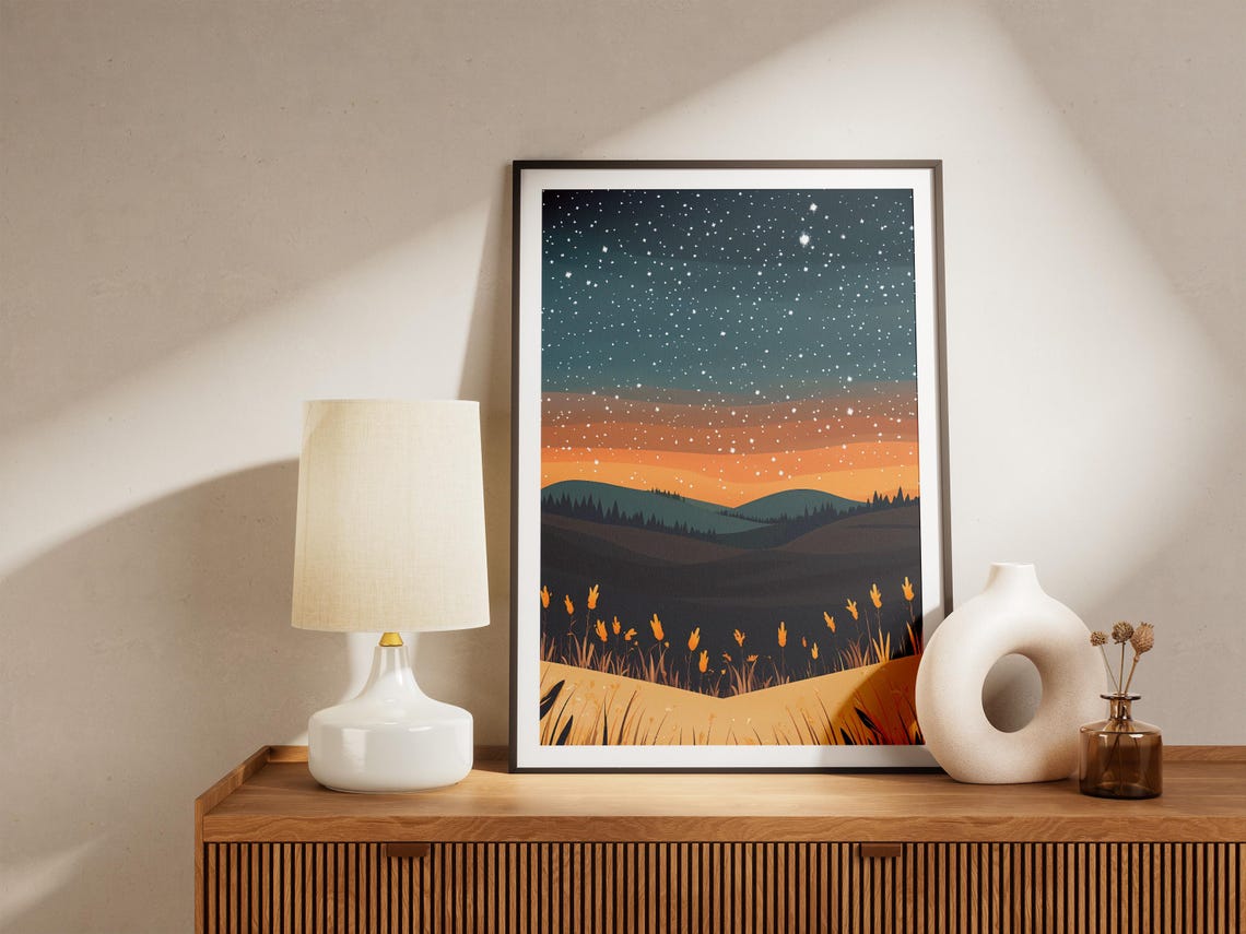 Starry Night Prairie Golden Wildflowers Sunset Horizon Poster - Image 5