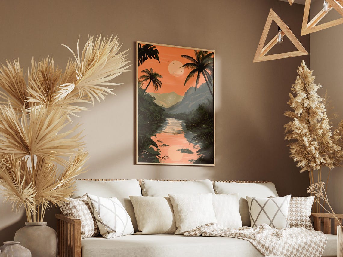 Honduras Rio Platano Sunset River Palms Mountains Dusk Poster - Image 3