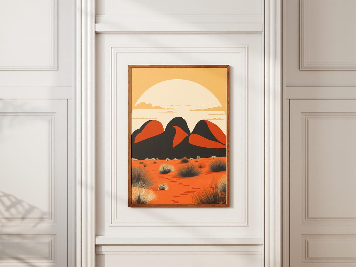 Australian Desert Dunes with Dark Mountains Art Poster Scenic - Image 2