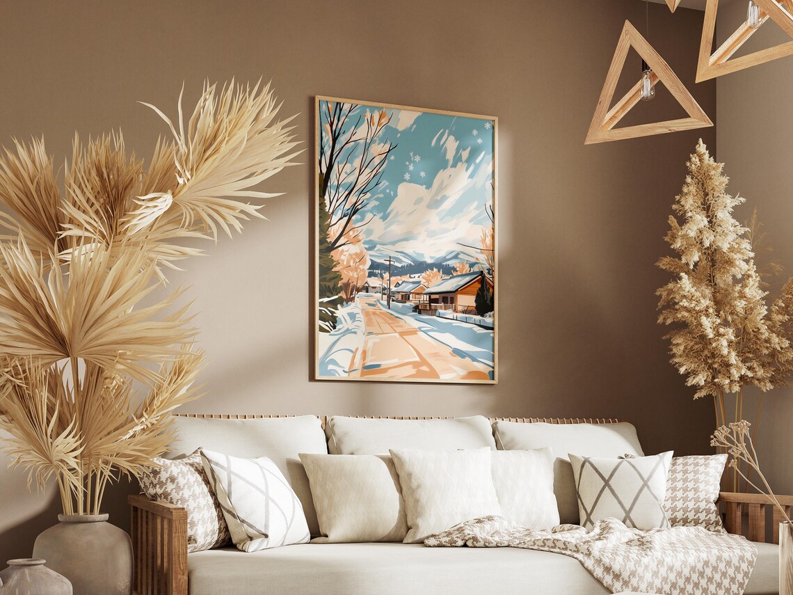 Snowy Village Street With Warm Wooden Cabins Winter Holiday Poster - Image 3