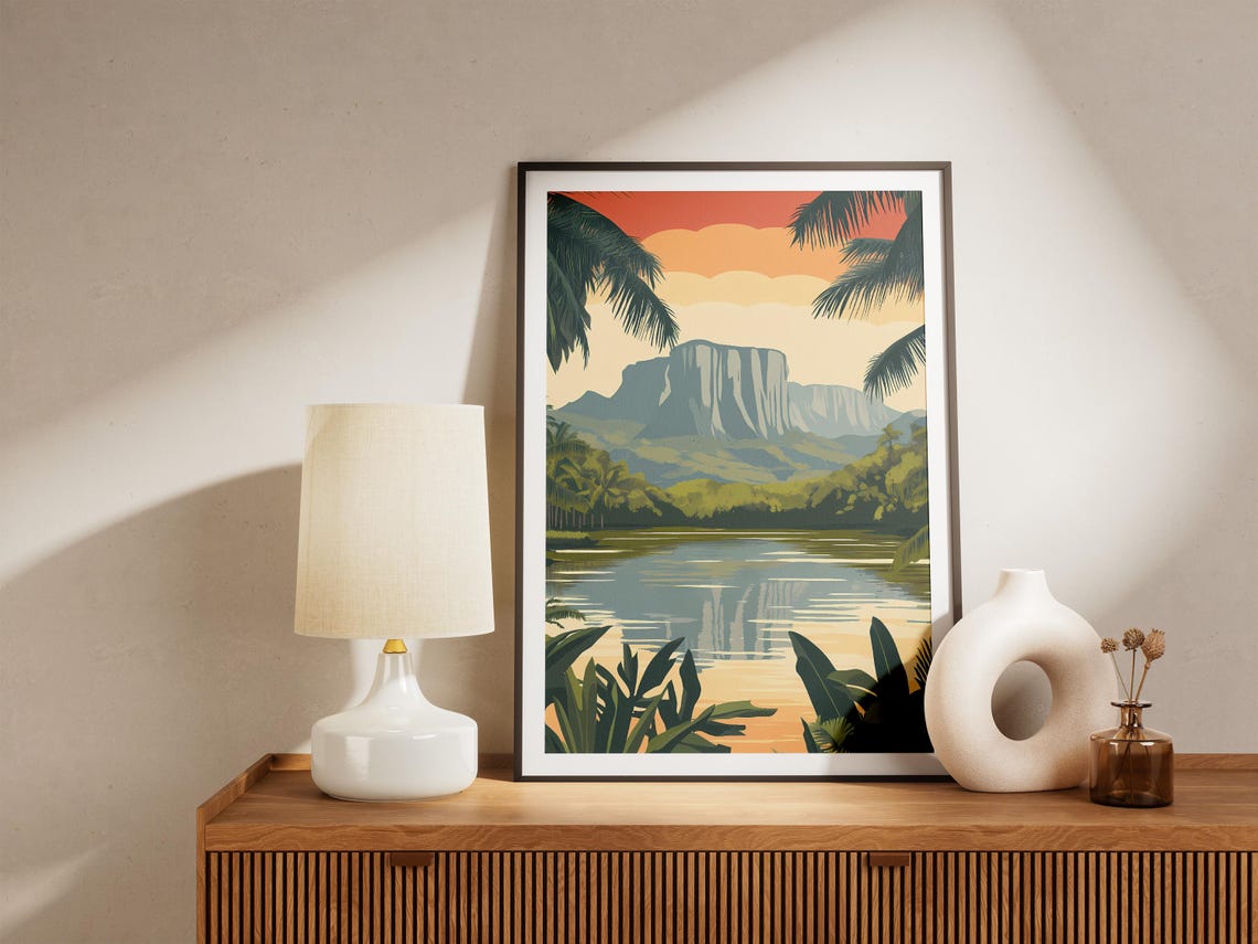 Gran Sabana Venezuela Tepui River Reflection Sunset Art Poster - Image 5