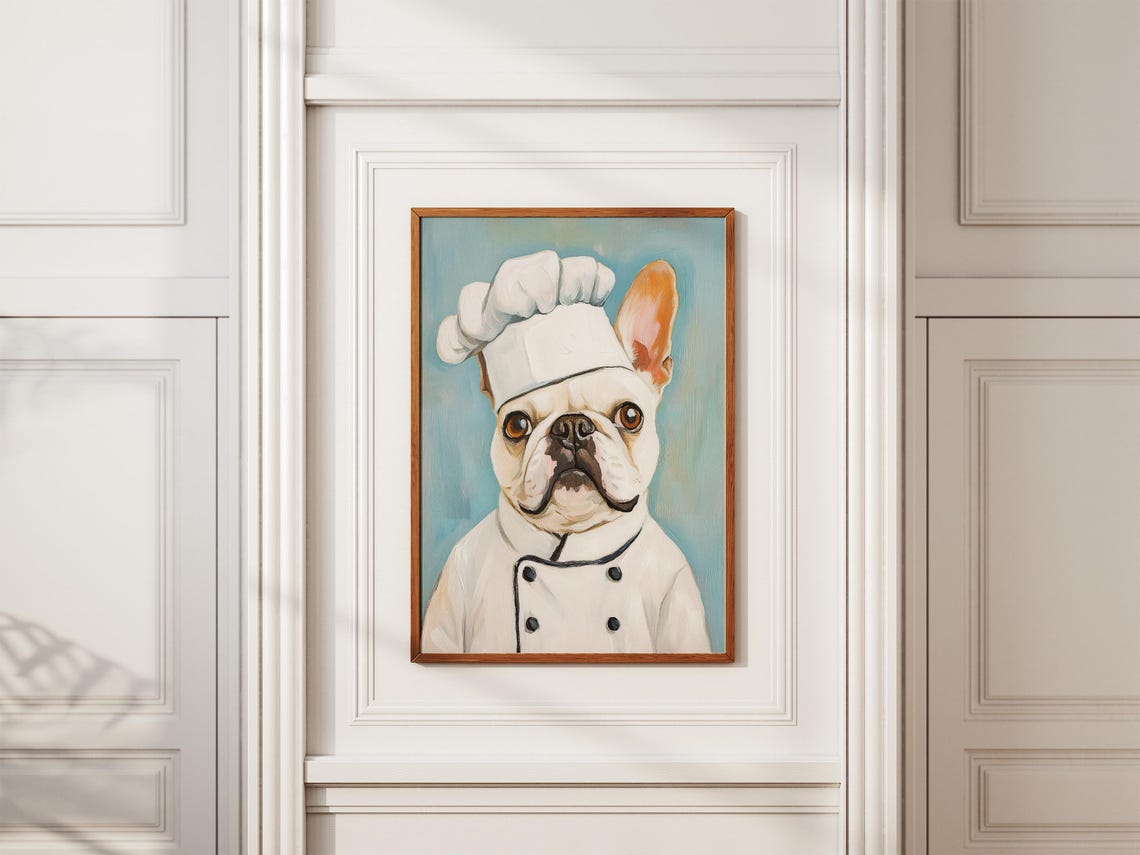 French Bulldog Chef Print Funny Dog Art Animal Portrait Kitchen Decor Restaurant Culinary Poster - Image 2