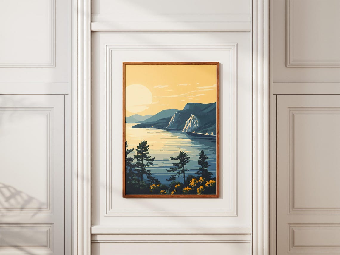 Lake Baikal Russia Poster Flat Illustration Print Modern Minimalist Landscape Art Travel Poster Siberian Nature Russian Federation Art Lake - Image 2