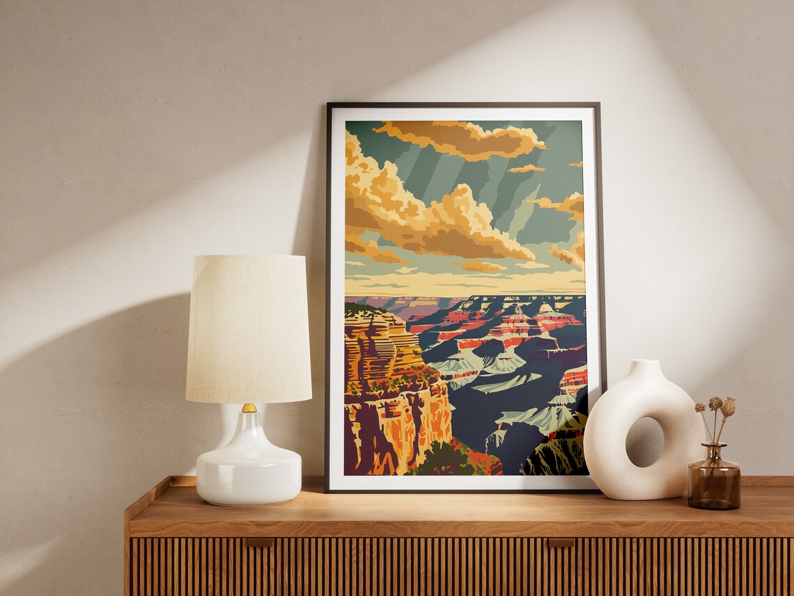 Grand Canyon National Park Red Rock Cliffs Sunset Vintage Travel Poster - Image 2