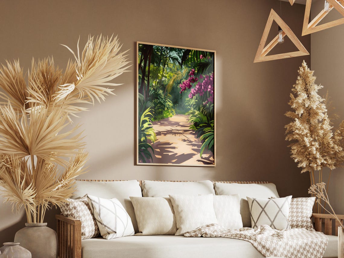 Tropical Jungle Pathway With Magenta Orchids Dappled Light Poster - Image 3