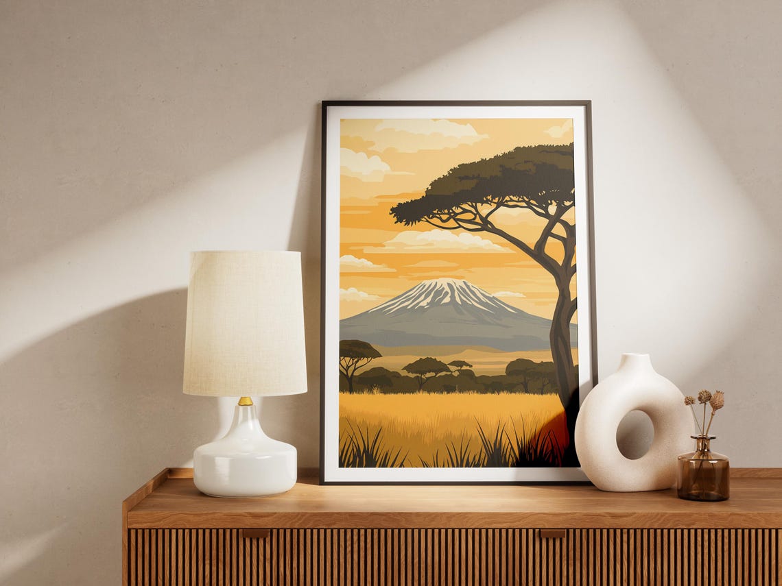 Arusha National Park Tanzania Poster African Safari Print Wildlife Landscape Art Vintage Travel Flat Illustration Mountain Nature - Image 4