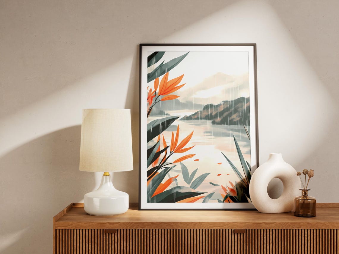 Rainy Season Landscape Art Print, Botanical Nature - Image 4