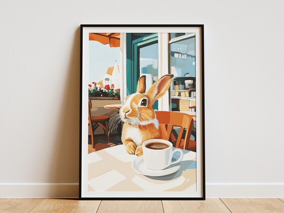 Ginger Rabbit At A Sunlit Cafe Table With Fresh Coffee Poster