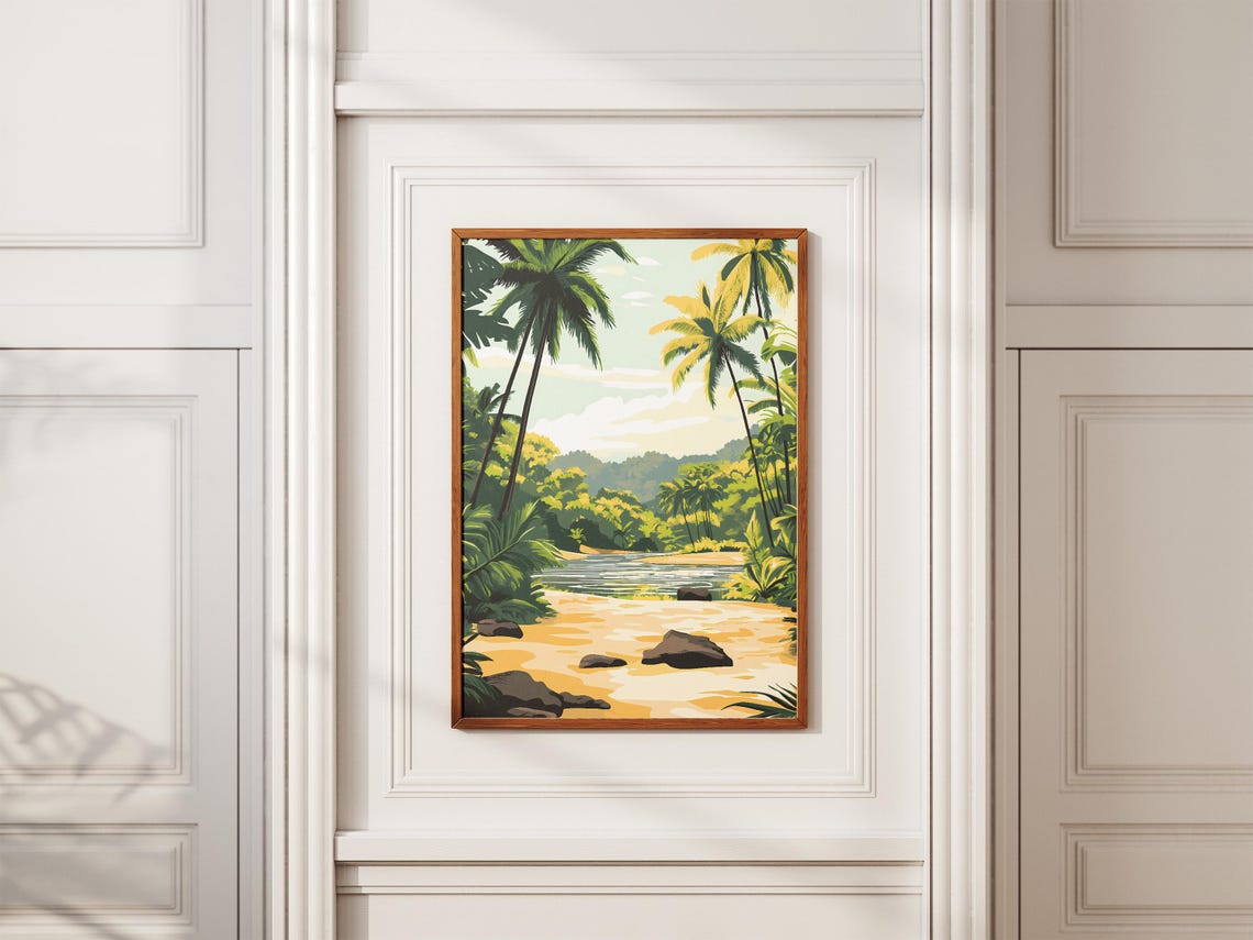 Ujung Kulon Jungle River Palm Trees Sandy Bank Indonesia Poster - Image 2