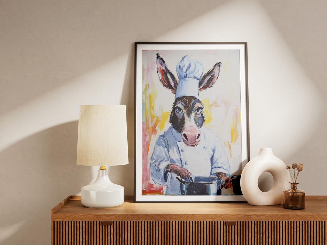 Donkey Chef Cooking With Pot Funny Colorful Kitchen Art Poster - Image 4