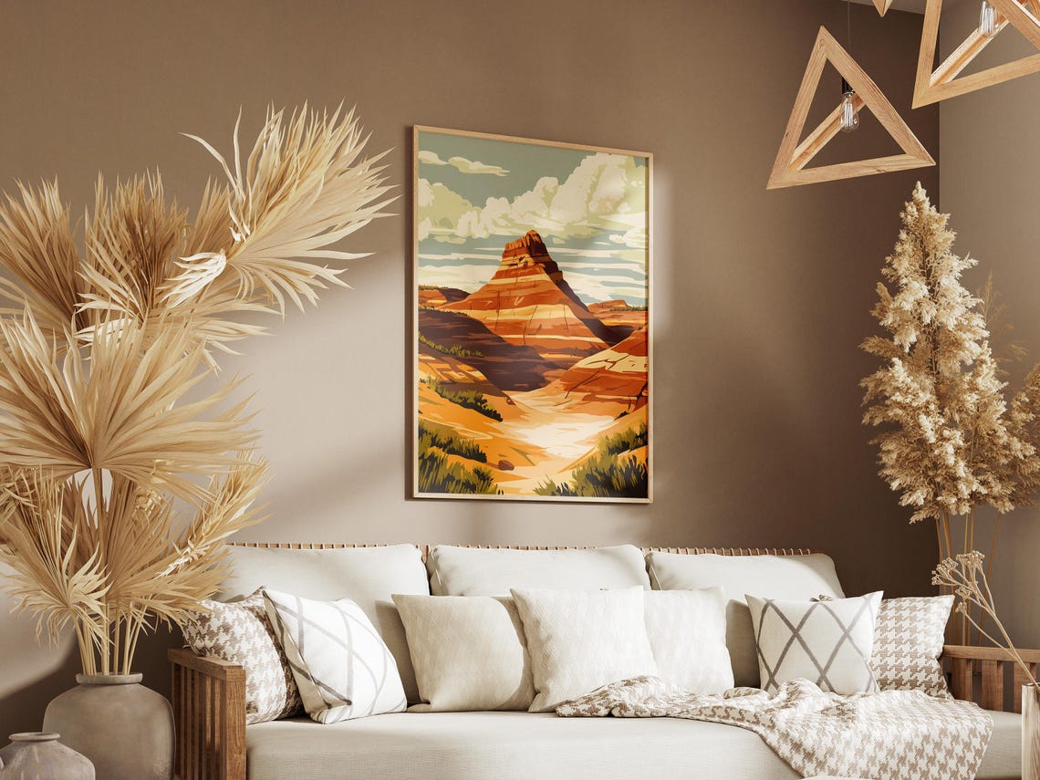 Striped Desert Butte Rock Formation Sunset Arid Landscape Poster - Image 3