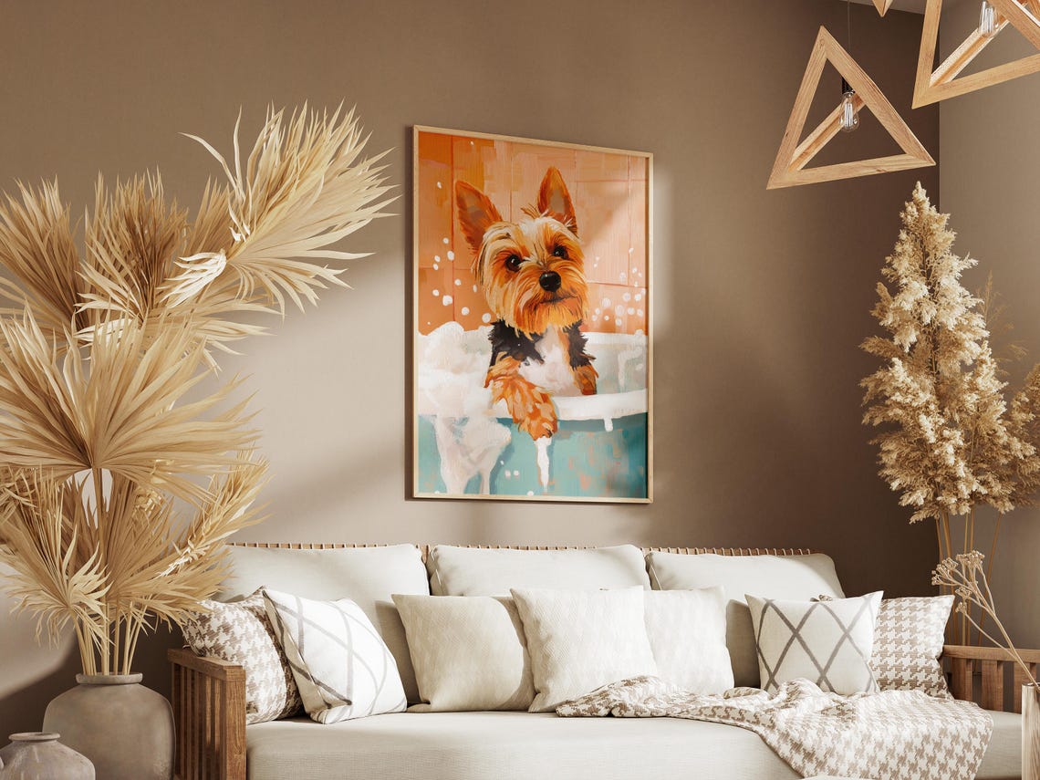Yorkshire Terrier Puppy Bubble Bath Cheerful Painterly Art Poster - Image 3