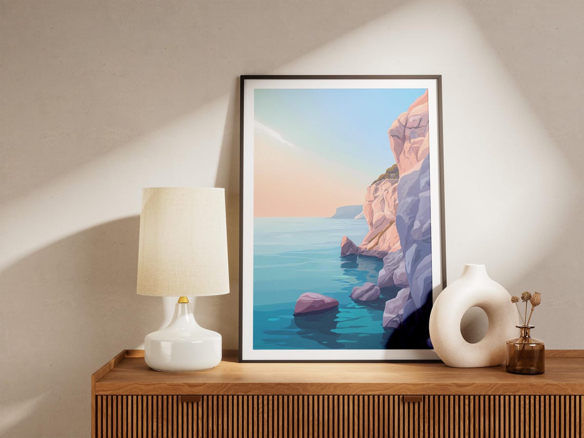 Sunlit Cliffside Turquoise Bay Minimalist Coastal Art Poster - Image 5
