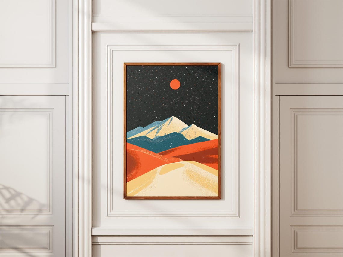 Great Sand Dunes at Night With Red Moon and Snowy Peaks Poster - Image 2
