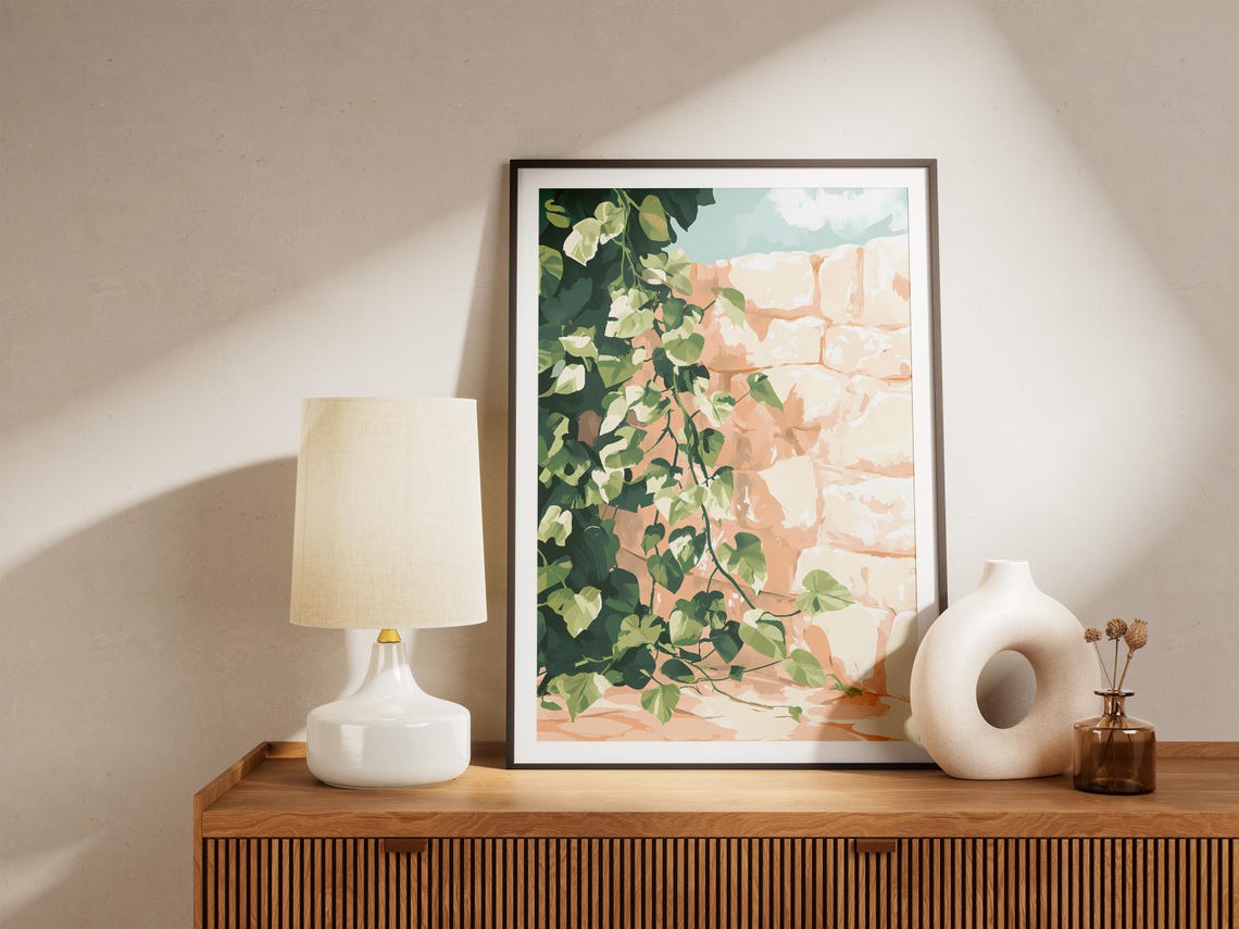 Climbing Ivy on a Terracotta Stone Wall Botanical Nature Poster - Image 5