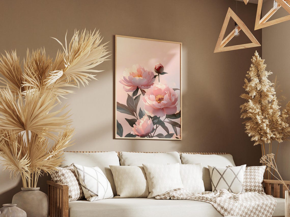 Blush Pink Peony Blooms Soft Romantic Floral Art Wall Poster - Image 3