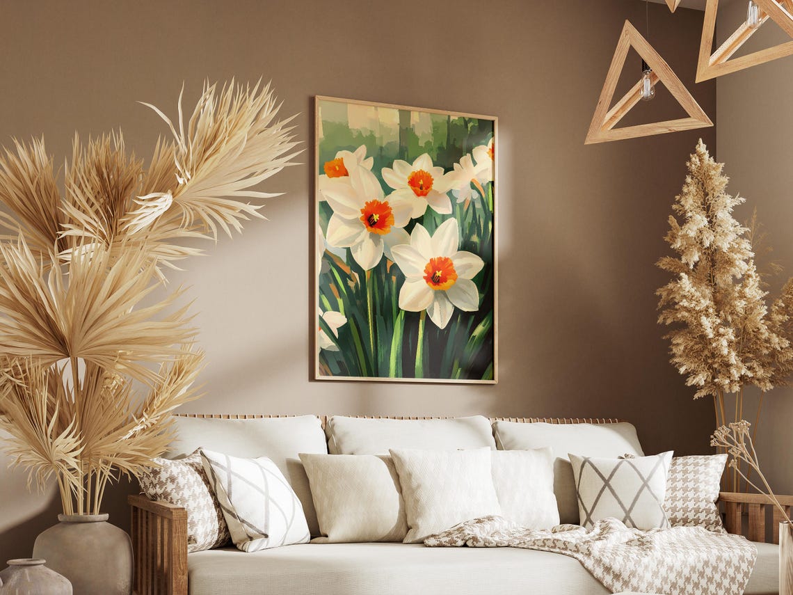 Delicate White Daffodils Close Up Botanical Spring Flower Art Poster - Image 3