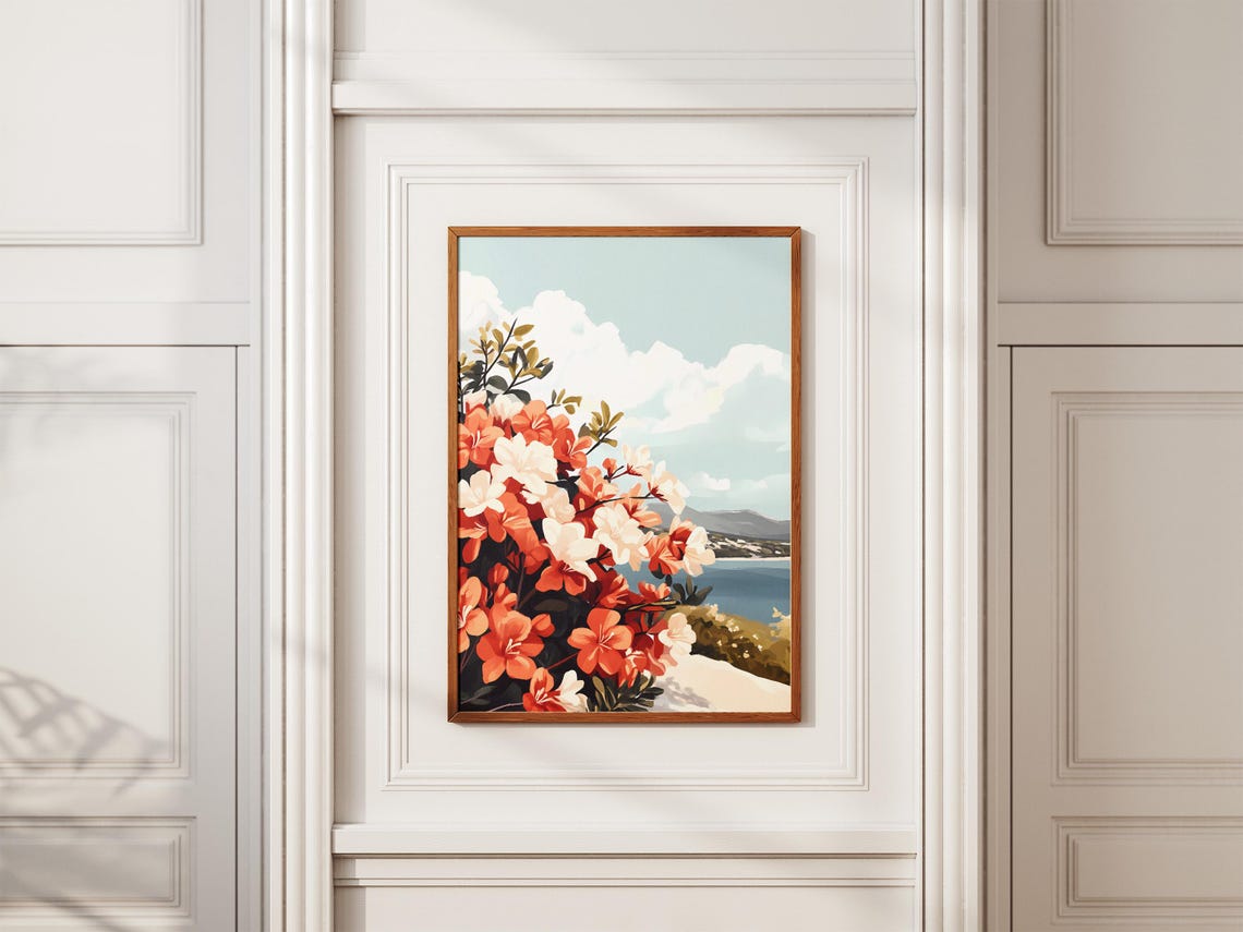 Coastal Azaleas Overlooking the Sea Floral Botanical Art Poster - Image 2