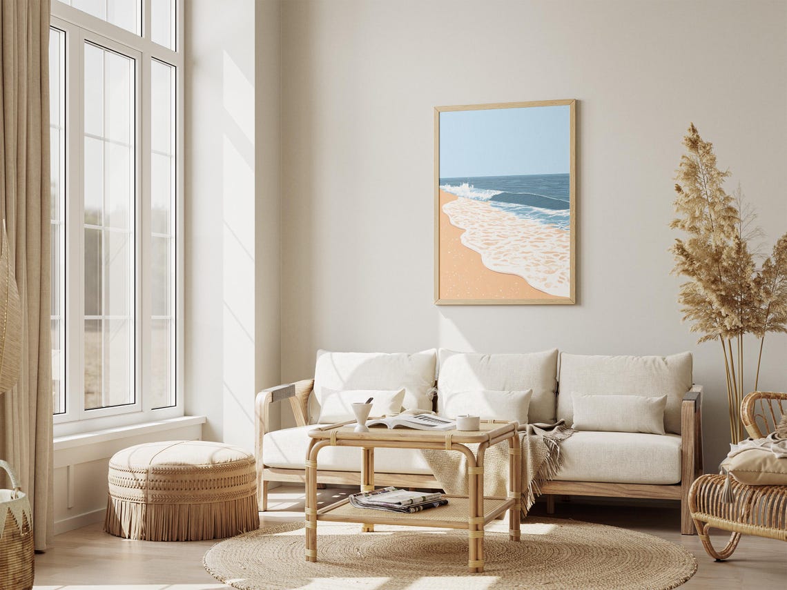 Gentle Ocean Wave Washing on Sandy Beach Minimalist Coastal Poster - Image 4