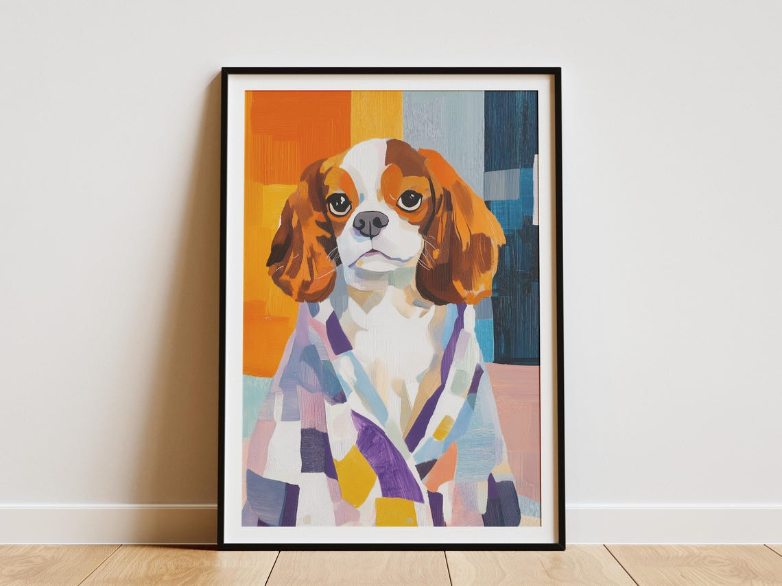 Cavalier King Charles Spaniel Bathrobe Pop Art Dog Portrait Poster
