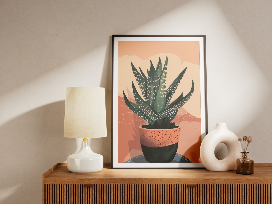 Aloe Succulent Plant Boho Illustration Terracotta Pot Art Print - Image 2