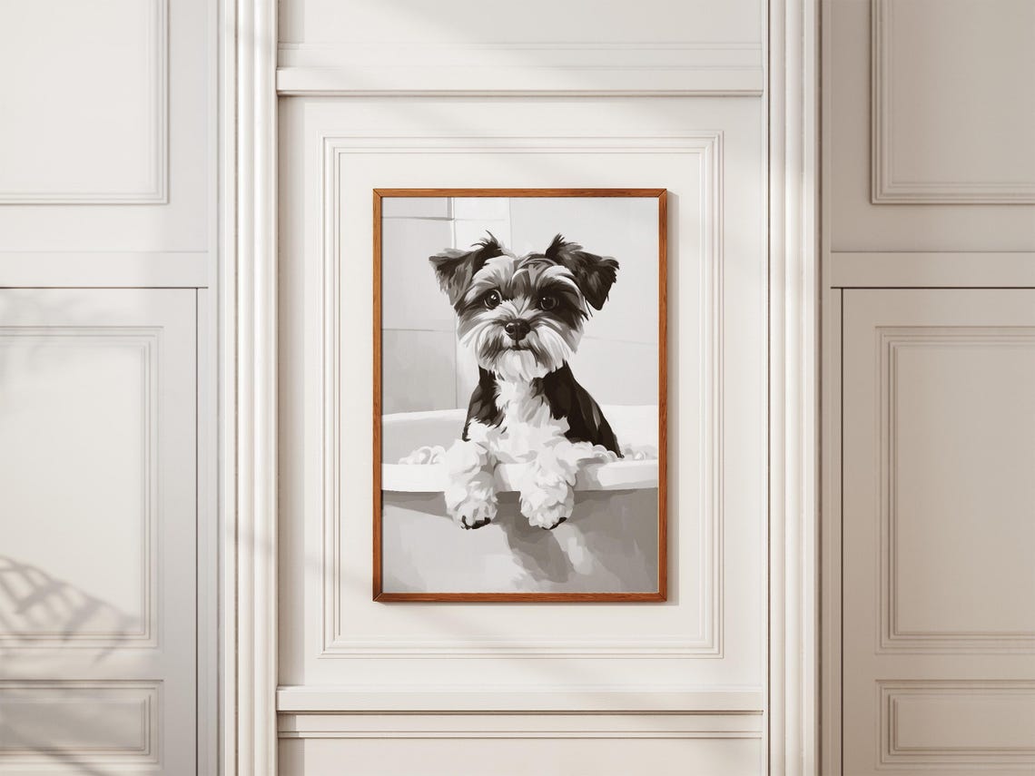 Yorkshire Terrier Puppy Bubble Bath Cute Minimalist Dog Poster - Image 2