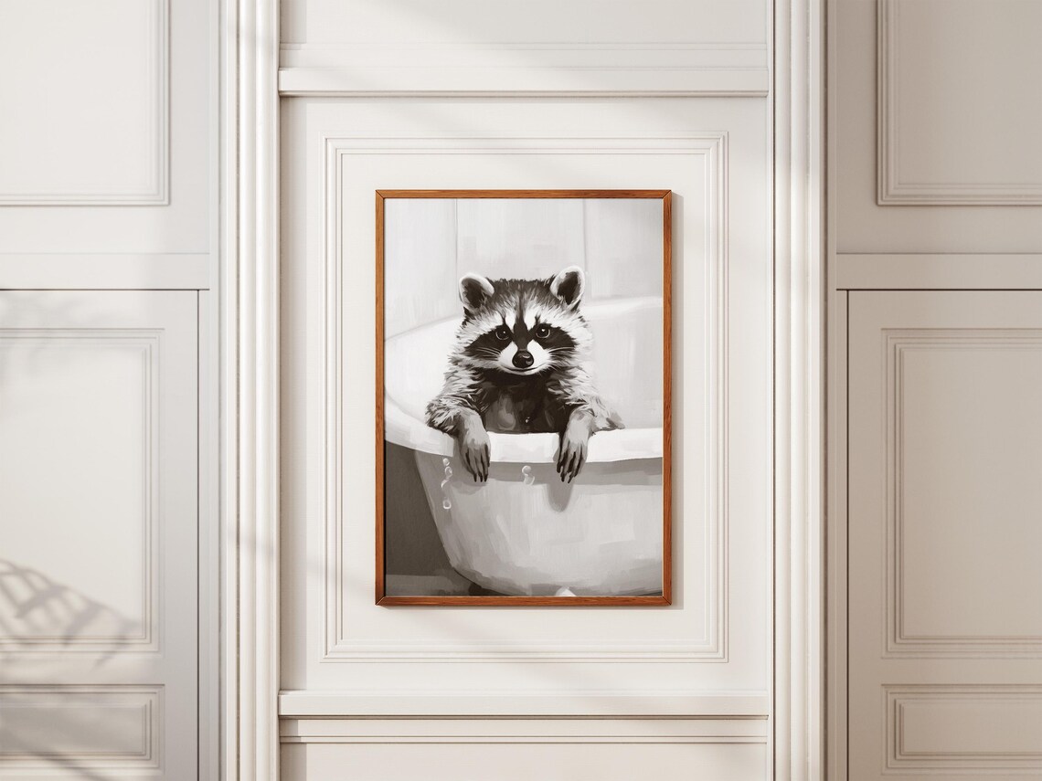 Sweet Cute Baby Raccoon Bubble Bath Minimalist Animal Poster - Image 2
