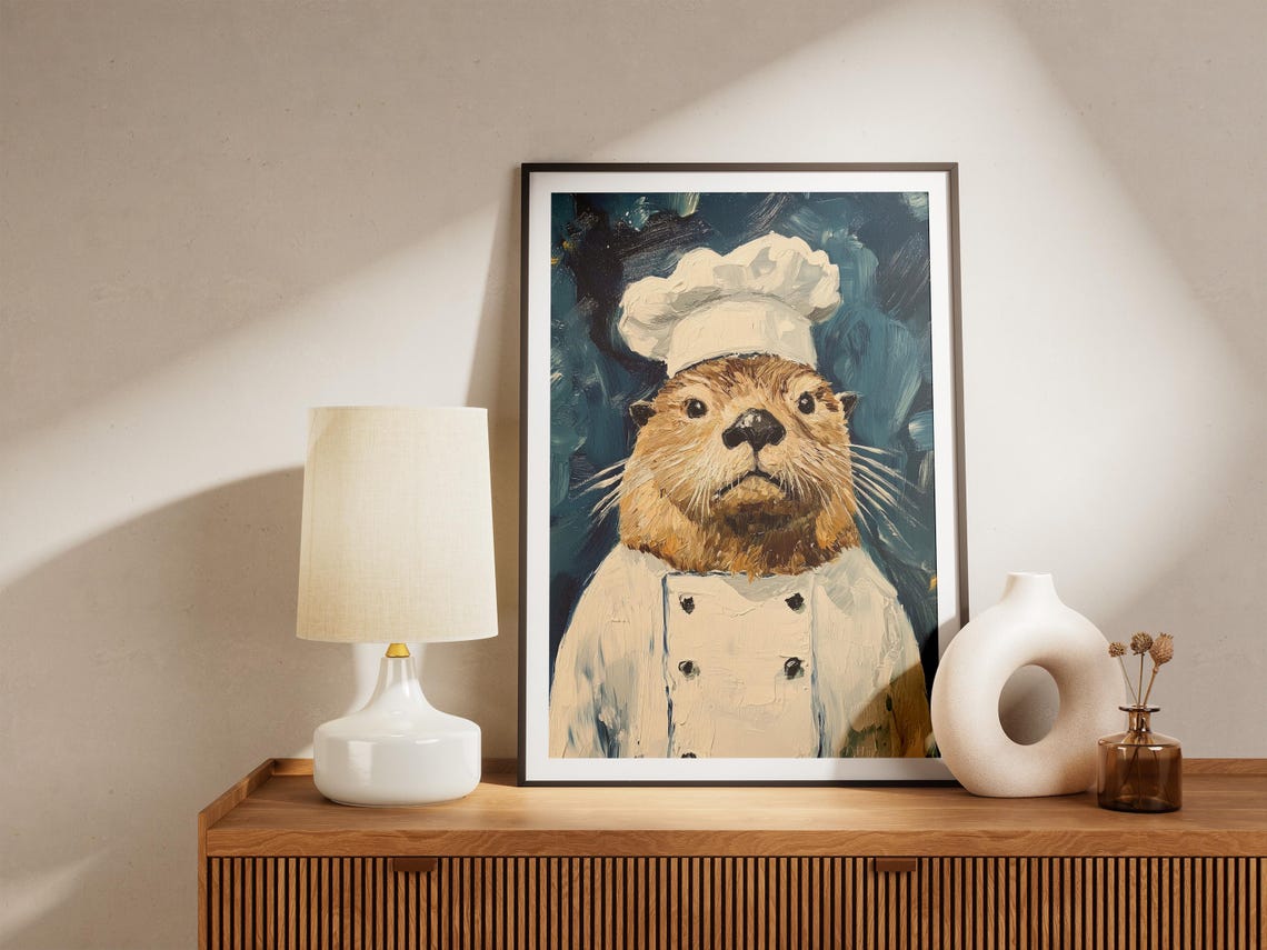 Sea Otter Chef Art Print Kitchen Decor Funny Animal Poster Whimsical Painting Gift For Restaurant Uniform - Image 4