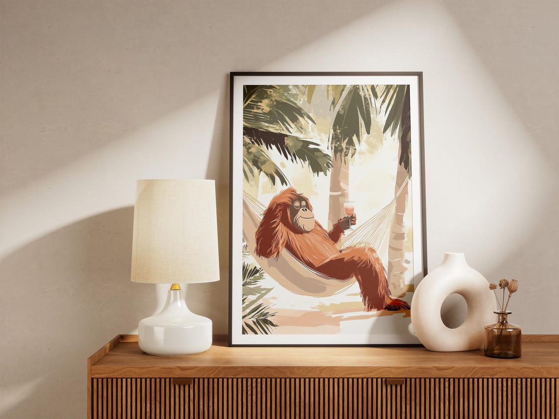 Orangutan Lounging In Hammock With Cocktail Under Palm Trees Poster - Image 5