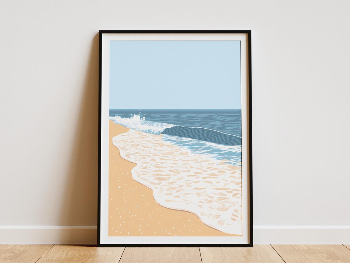 Gentle Ocean Wave Washing on Sandy Beach Minimalist Coastal Poster
