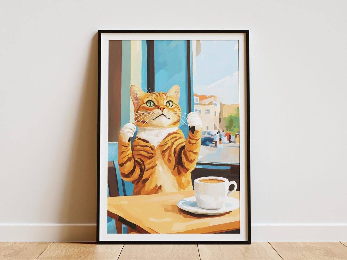 Surprised Orange Tabby Standing on Hind Legs with Paws Up Poster