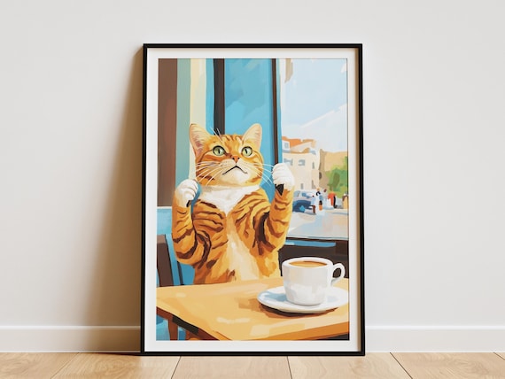 Surprised Orange Tabby Standing on Hind Legs with Paws Up Poster