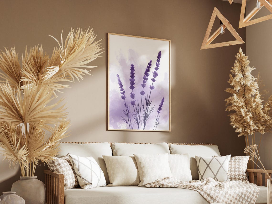 Purple Lavender Stems Watercolor Minimalist Botanical Flower Poster - Image 3