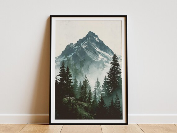 North Cascades National Park Misty Peak Pine Forest Art Poster