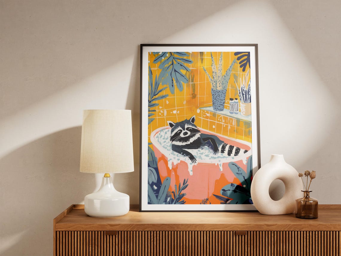 Blissful Raccoon In Tropical Coral Bubble Bath Animal Poster - Image 5