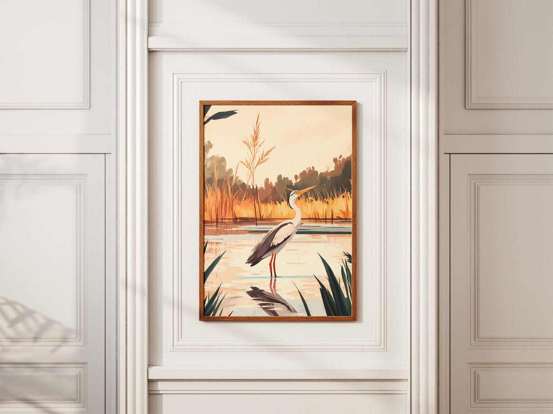 Anhinga at Sunset in a Golden Wetland Bird Illustration Poster - Image 2