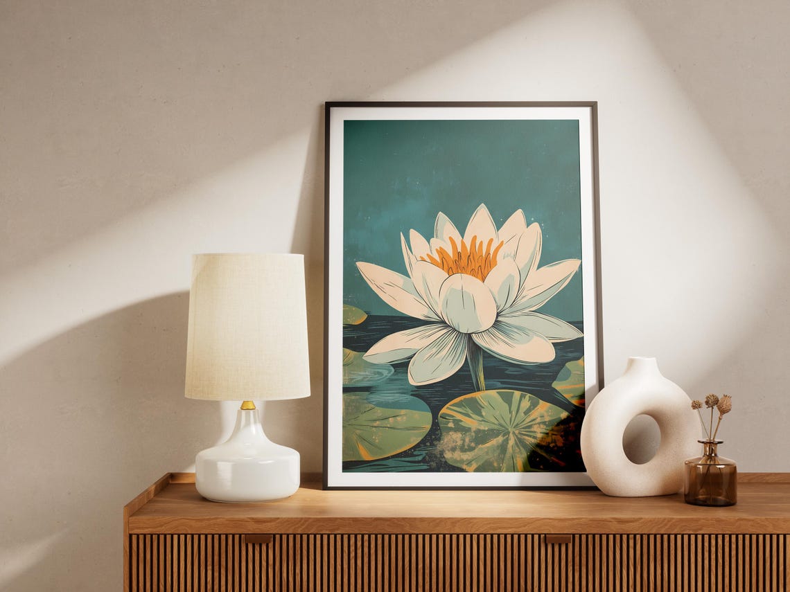 White Water Lily Vintage Botanical Floral Illustration Art Print - Image 4