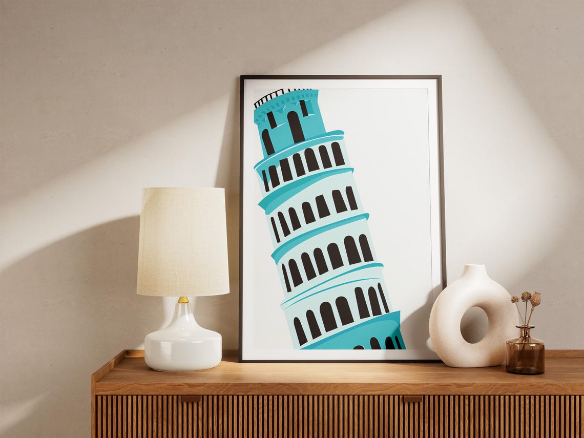 Leaning Tower Of Pisa Turquoise Italian Landmark Architecture Poster - Image 4