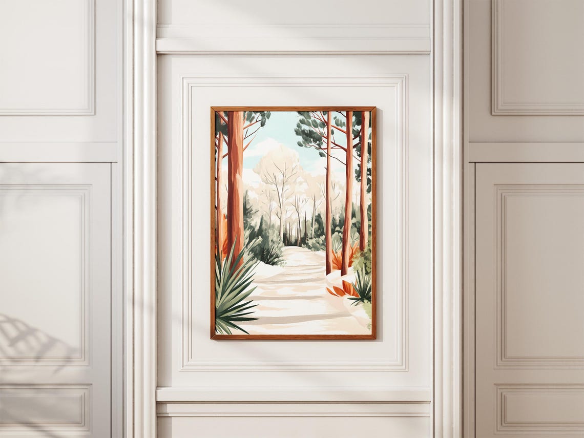 Snowy Winter Forest Path Between Pines and Birch Trees Poster - Image 2