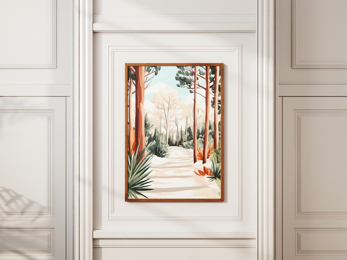 Winter Forest Path Snow Covered Pathway Pine Trees Nature Art Print Poster Minimalist Landscape Decor Home Decor Wall Art - Image 2