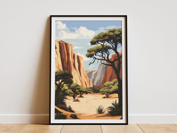 Niger Air And Tnr Natural Reserves Flat Illustration Poster Print African Safari Landscape Art Desert Canyon Wall Decor Botanical Nature