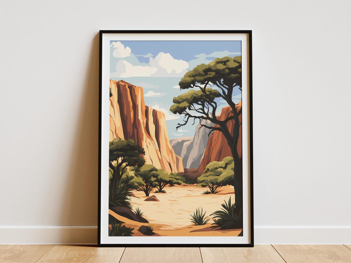 Niger Air Tenere Desert Canyon Cliffs Vintage Travel Decor Poster